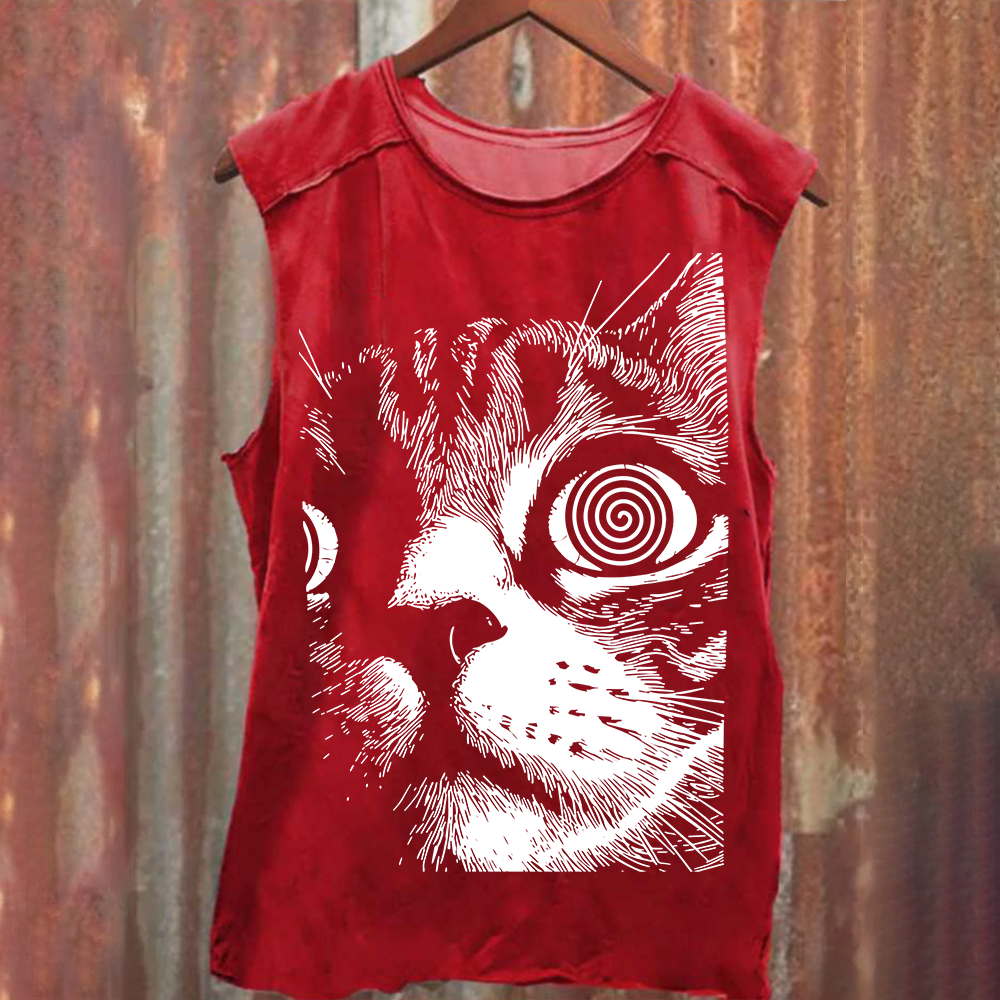 Psychedelic Cat Graphic Print Tank Top