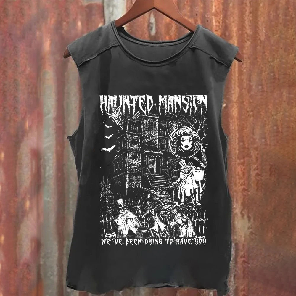 Unisex Vintage Washed  Haunted Mansion Horror Movie Tank Top