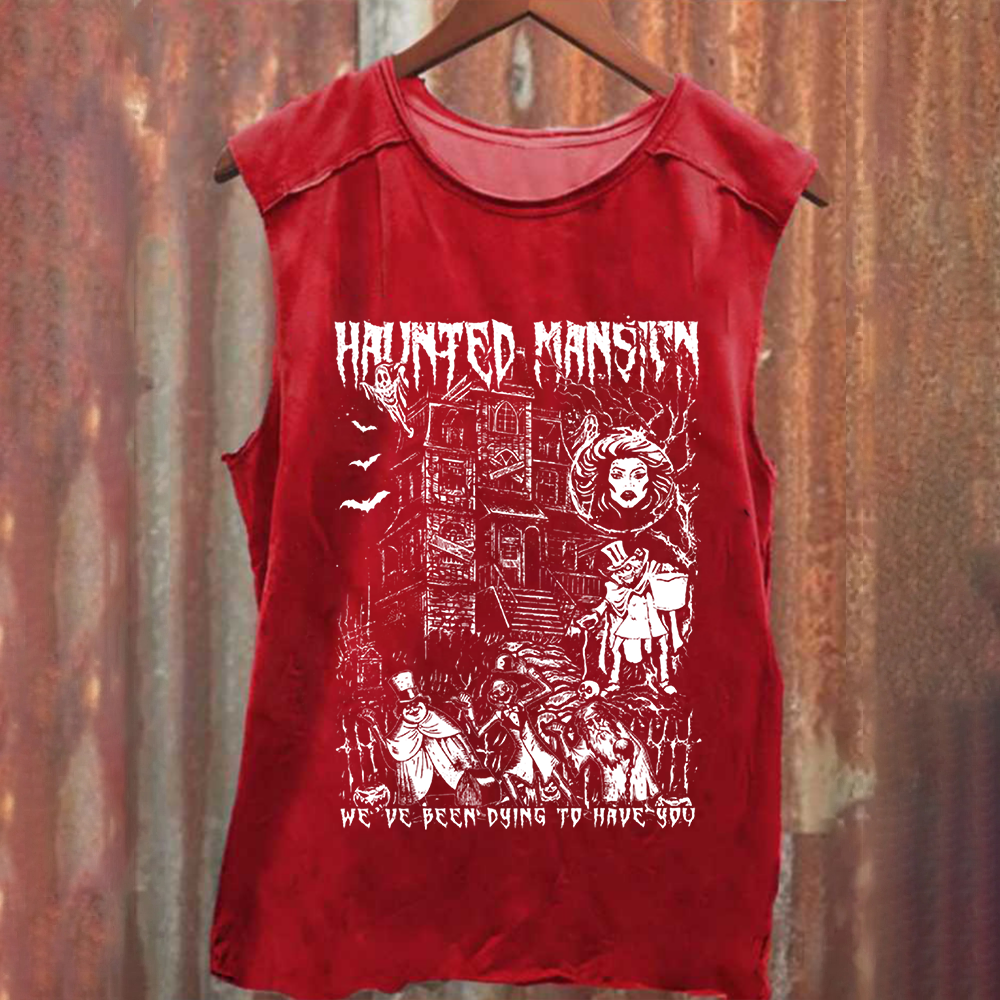Unisex Vintage Washed  Haunted Mansion Horror Movie Tank Top