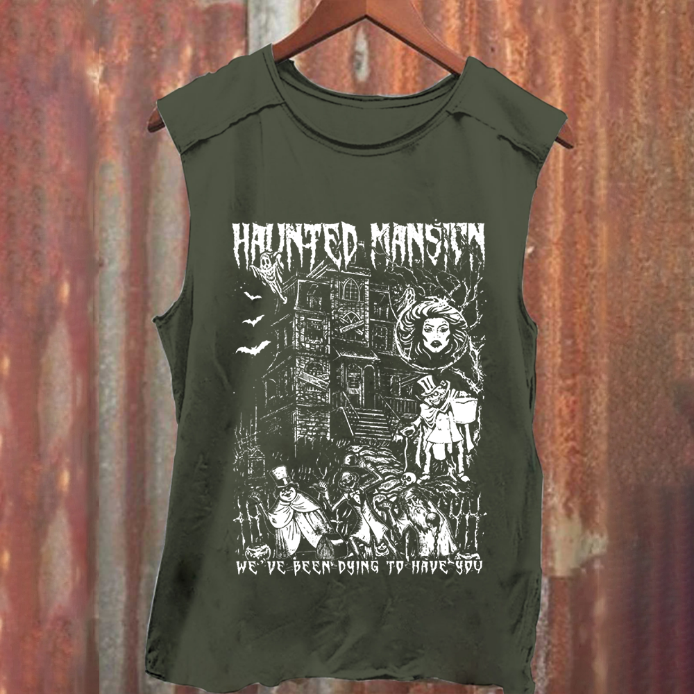 Unisex Vintage Washed  Haunted Mansion Horror Movie Tank Top