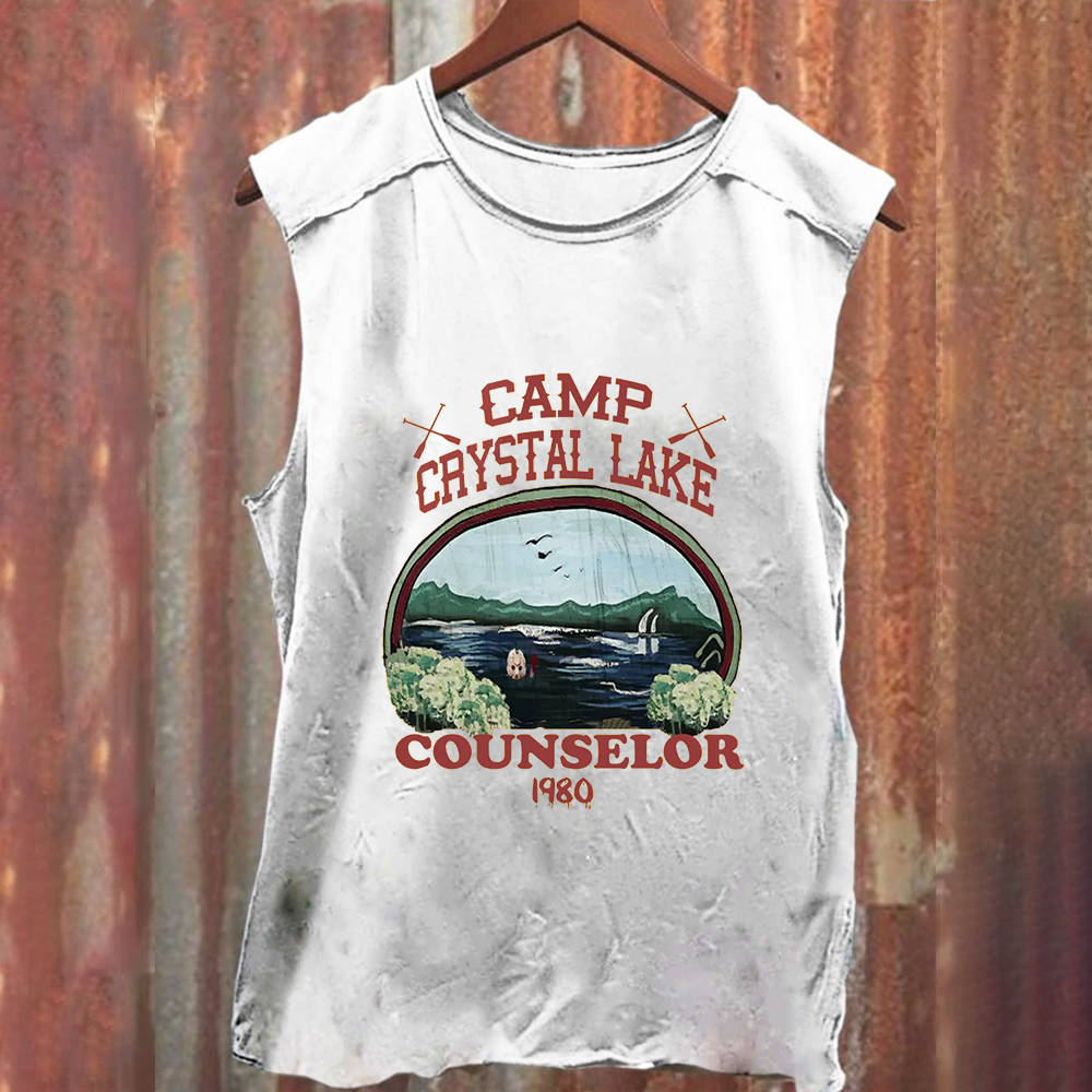 Unisex Camp Crystal Lake Print Crew Neck Casual Tank Top