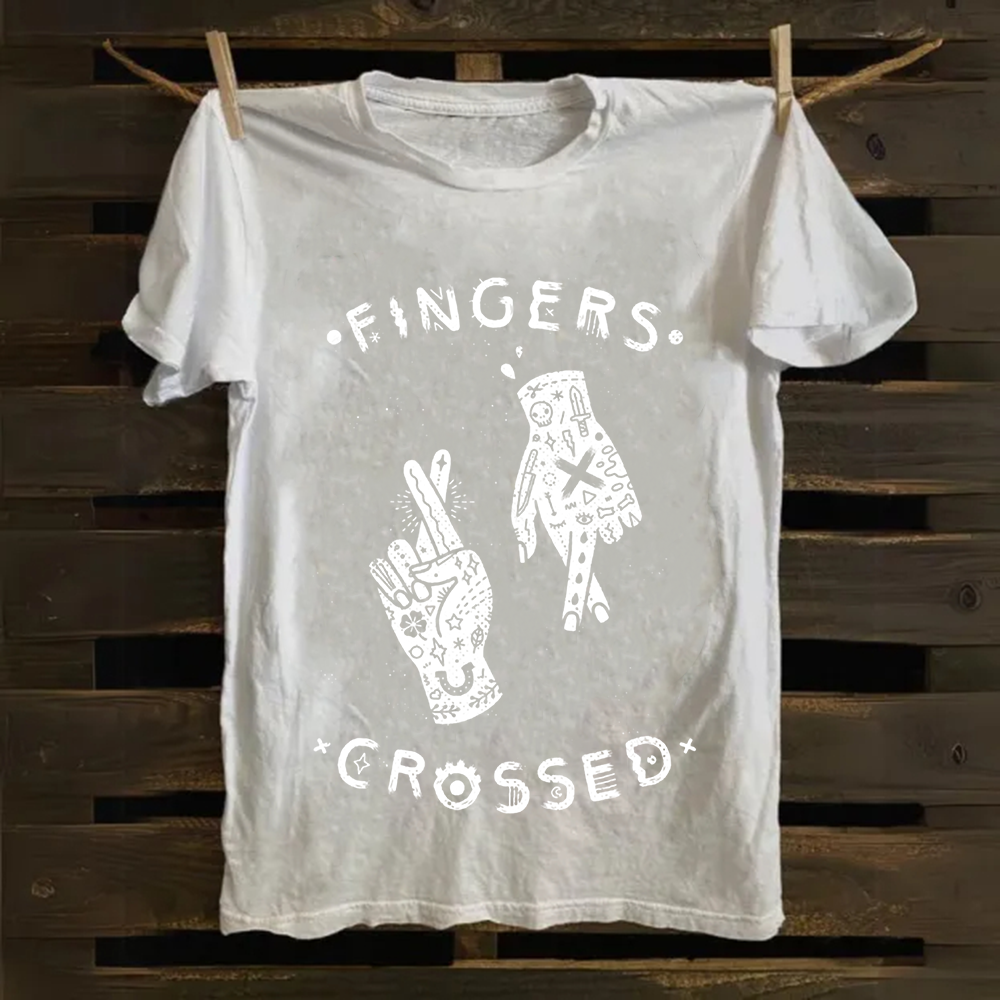 Unisex Vintage Fingers Crossed Music Cotton T-Shirt