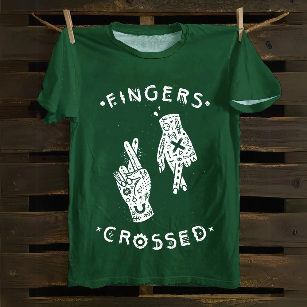 Unisex Vintage Fingers Crossed Music Cotton T-Shirt