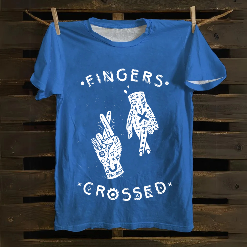 Unisex Vintage Fingers Crossed Music Cotton T-Shirt