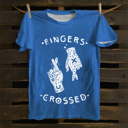 Unisex Vintage Fingers Crossed Music Cotton T-Shirt