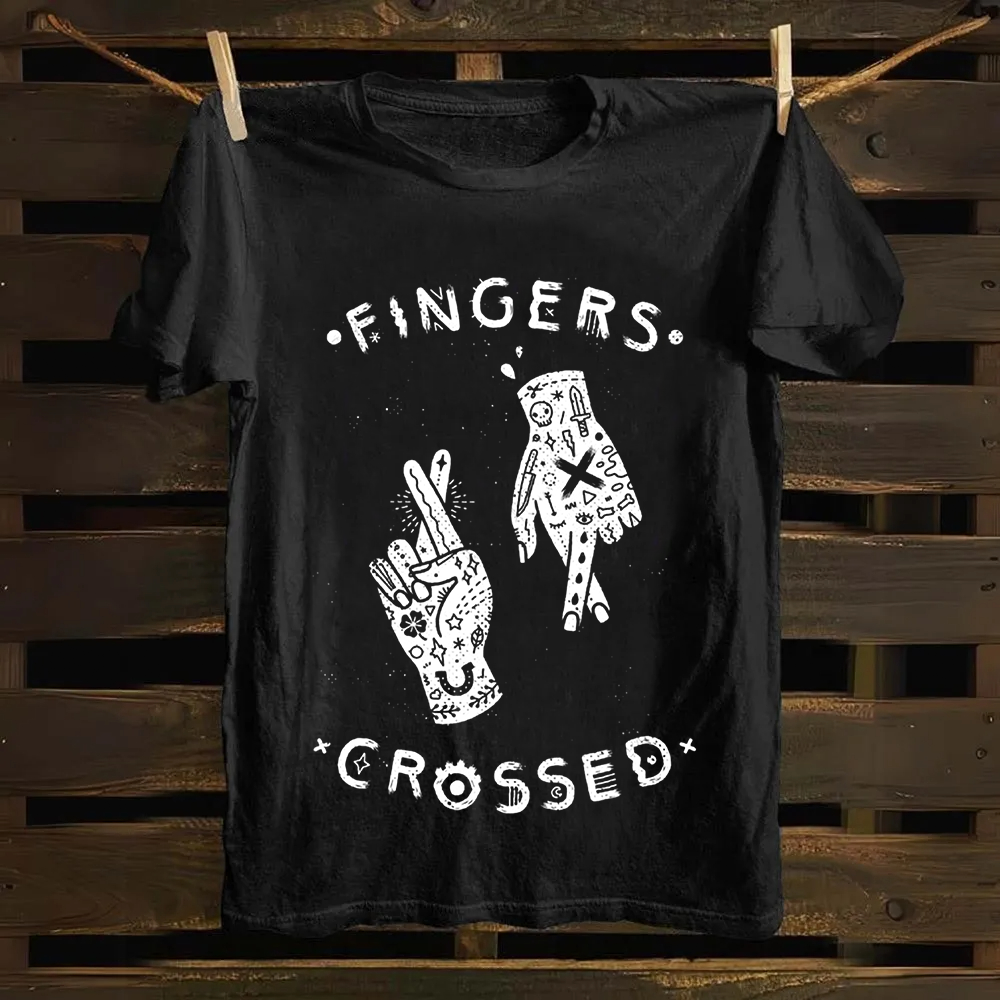 Unisex Vintage Fingers Crossed Music Cotton T-Shirt