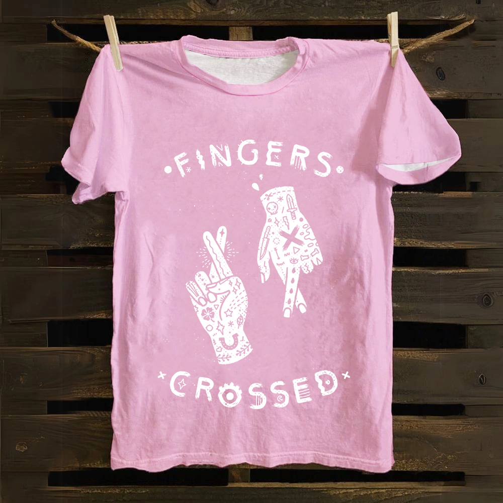 Unisex Vintage Fingers Crossed Music Cotton T-Shirt