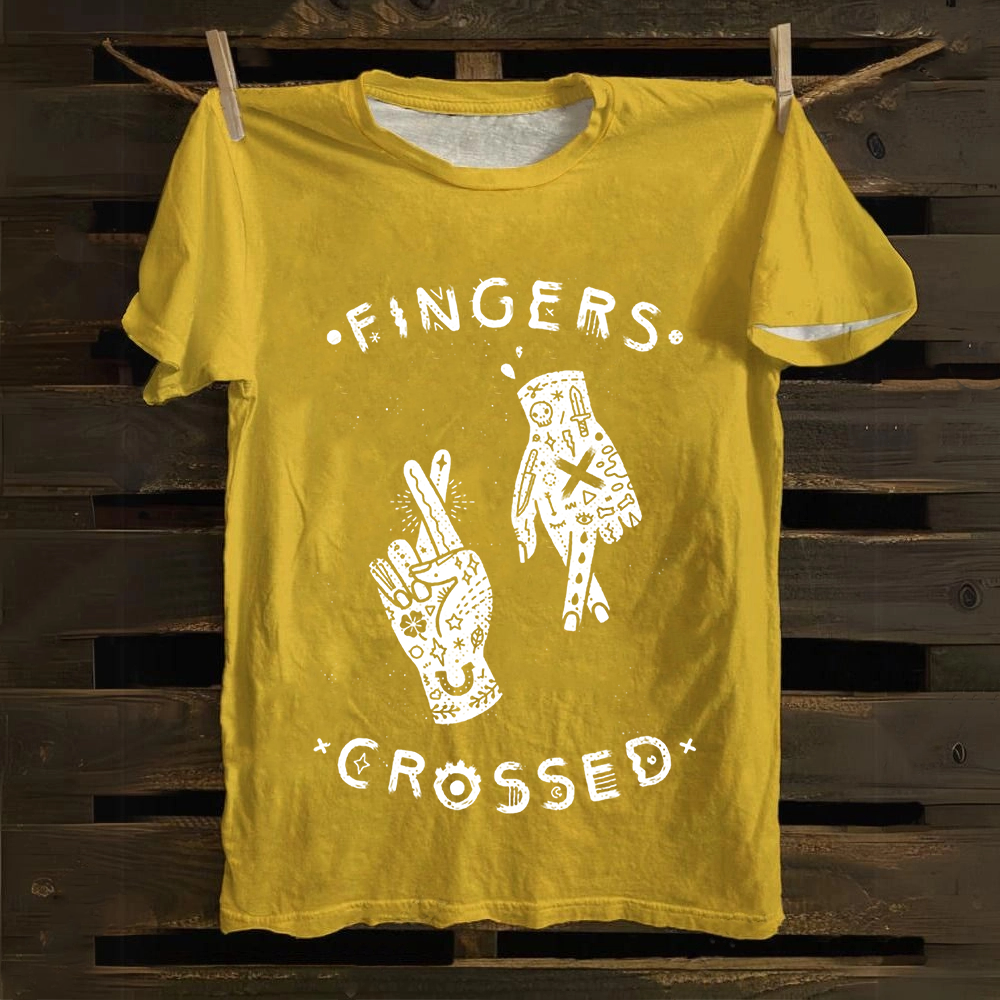 Unisex Vintage Fingers Crossed Music Cotton T-Shirt