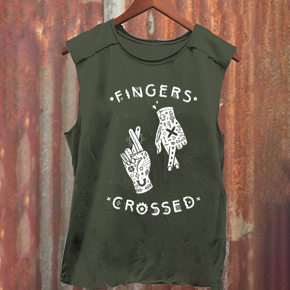 Unisex Vintage Washed Fingers Crossed Music Tank Top