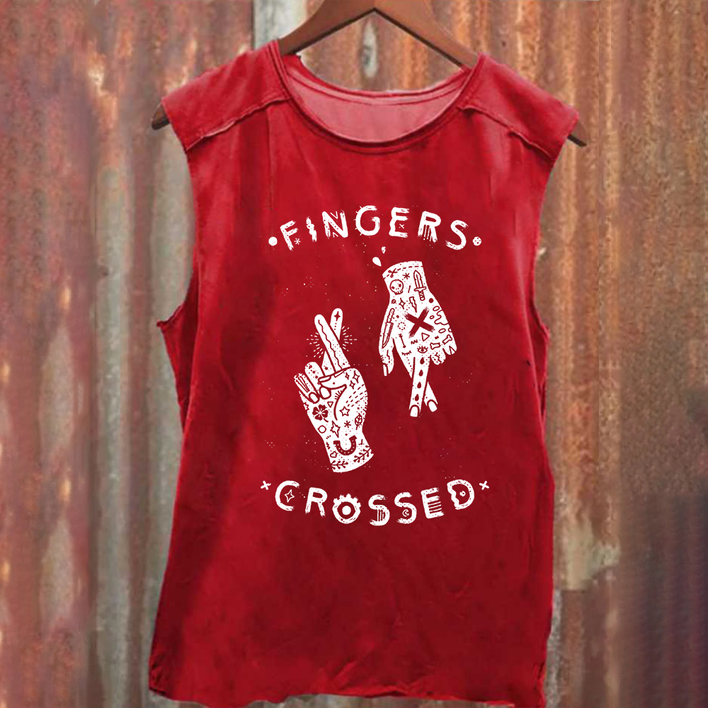 Unisex Vintage Washed Fingers Crossed Music Tank Top