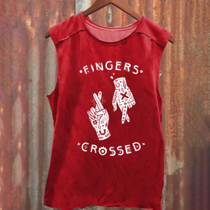 Unisex Vintage Washed Fingers Crossed Music Tank Top