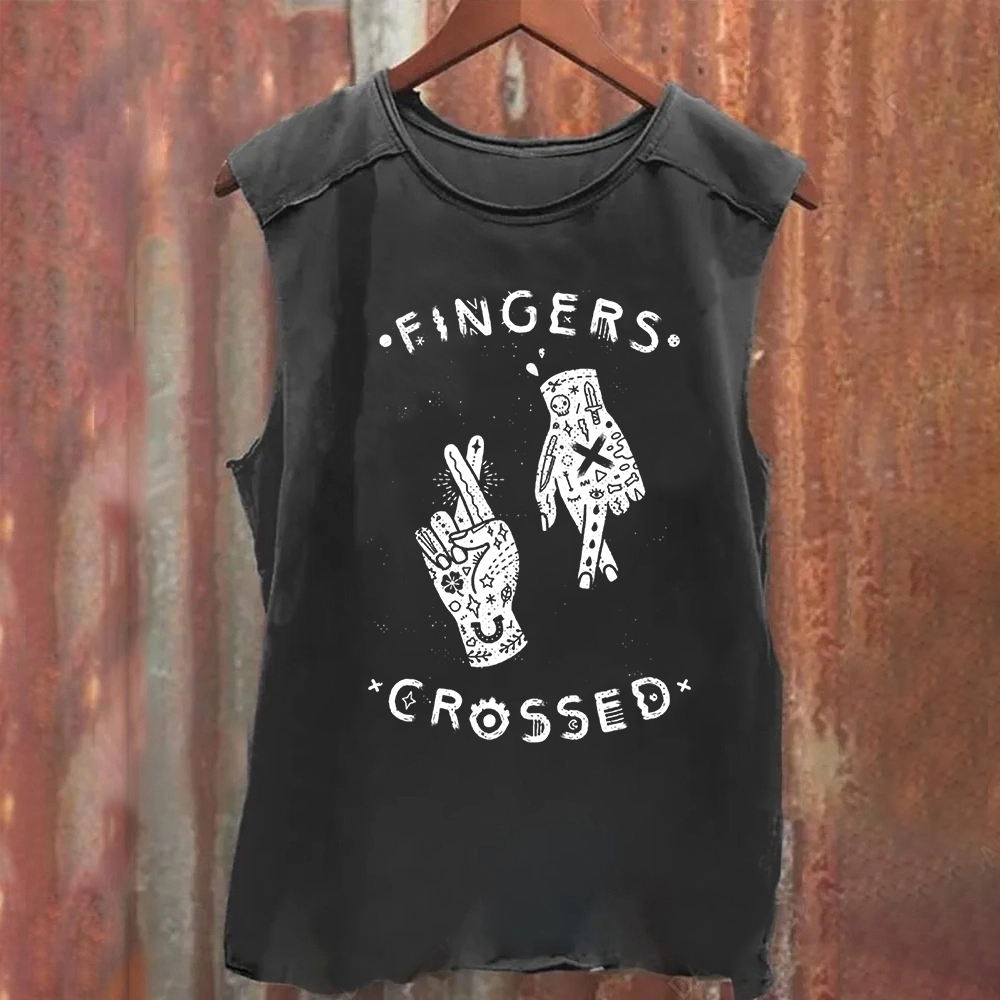 Unisex Vintage Washed Fingers Crossed Music Tank Top