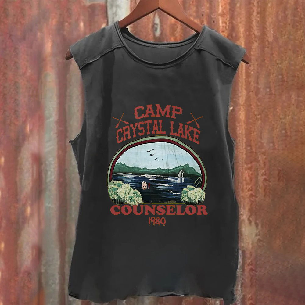Unisex Camp Crystal Lake Print Crew Neck Casual Tank Top
