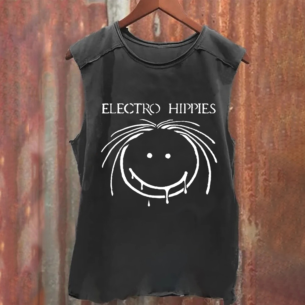 Unisex Vintage Washed Electro Hippies Punk Band  Tank Top