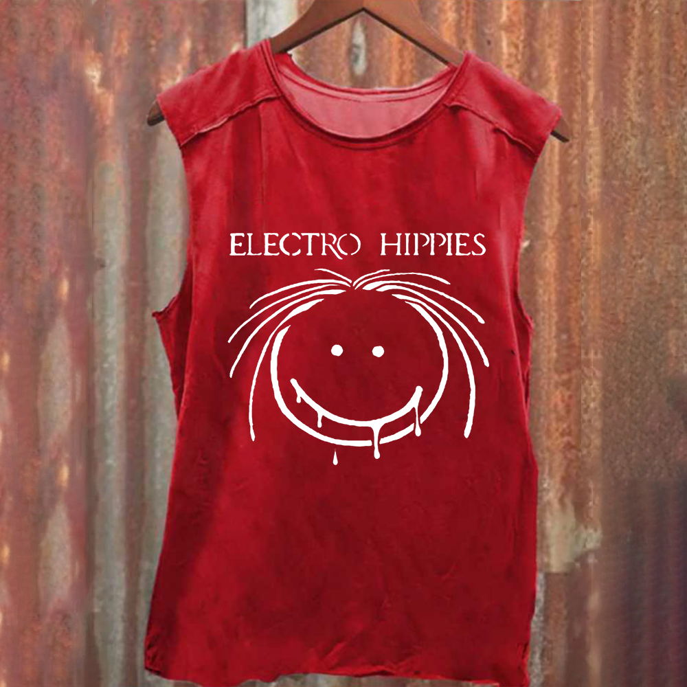 Unisex Vintage Washed Electro Hippies Punk Band  Tank Top