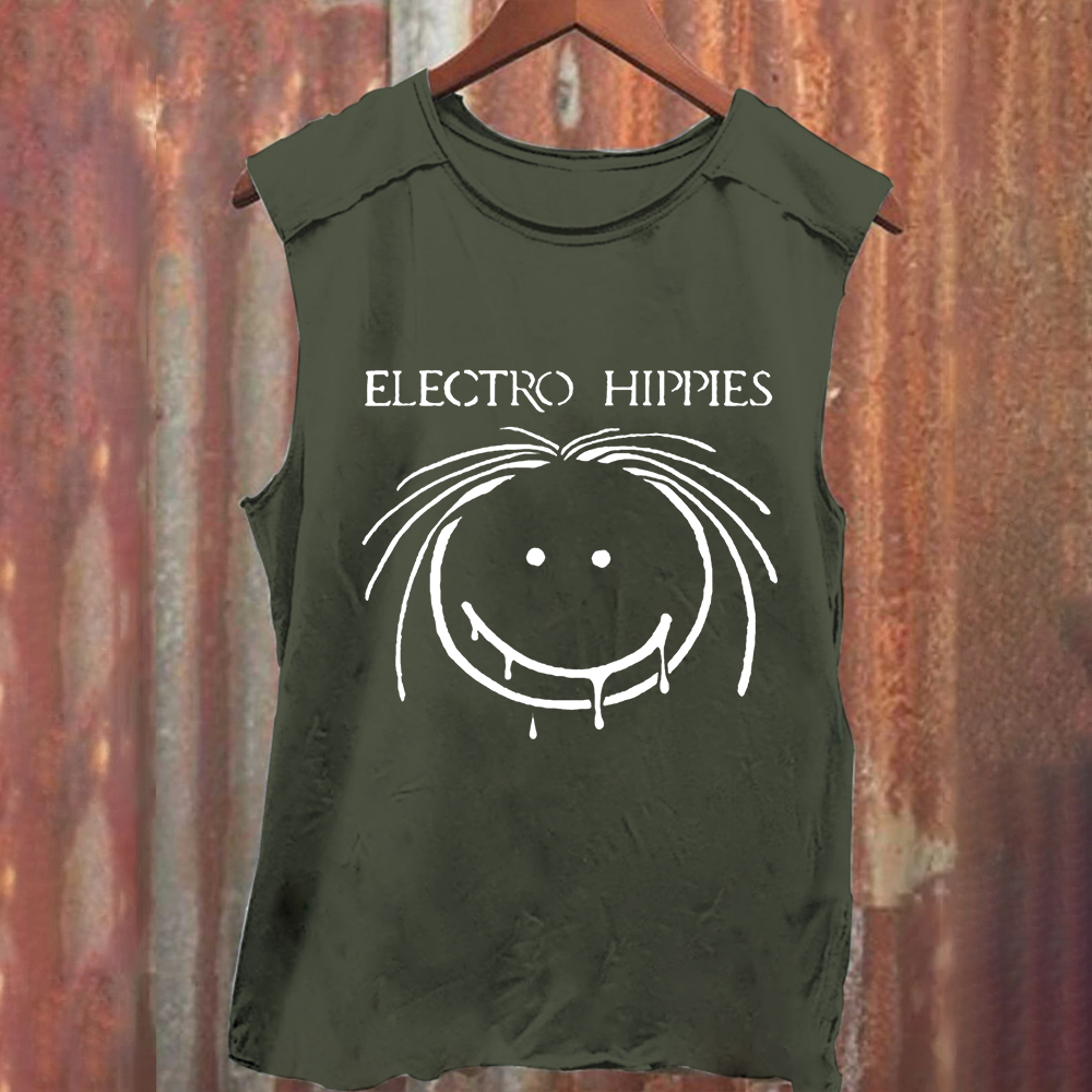 Unisex Vintage Washed Electro Hippies Punk Band  Tank Top