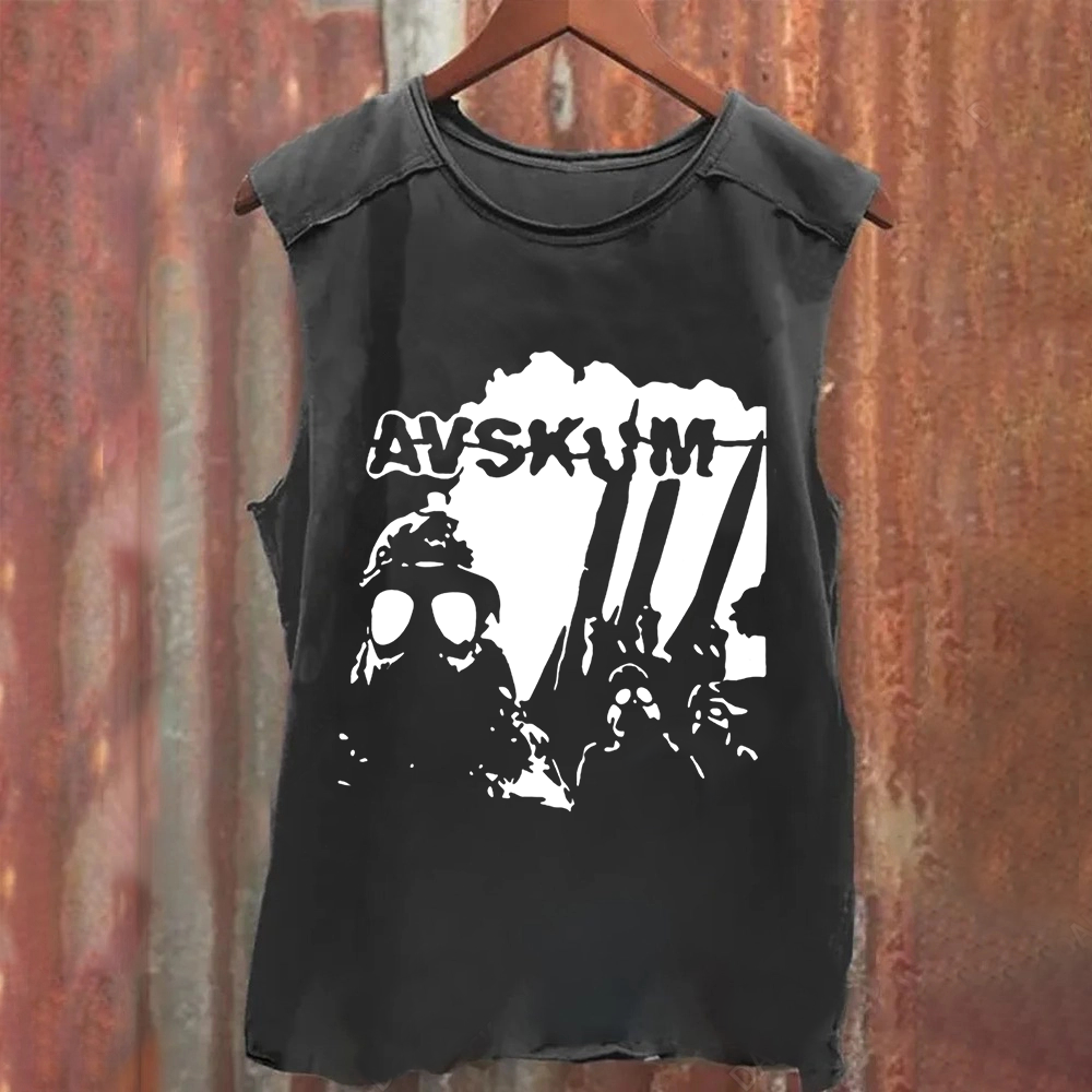 Unisex Vintage Washed Avskum Punk Band  Tank Top