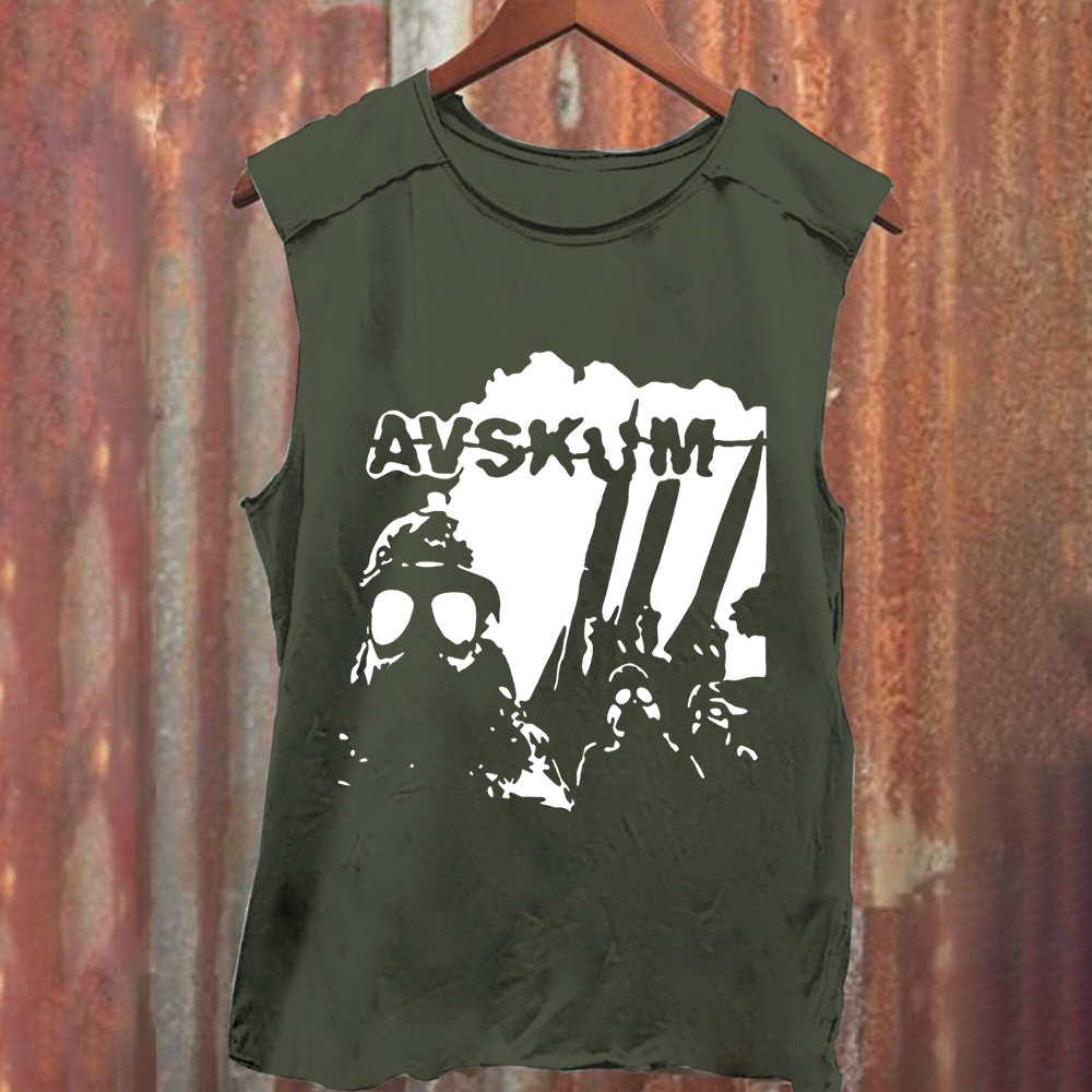 Unisex Vintage Washed Avskum Punk Band  Tank Top