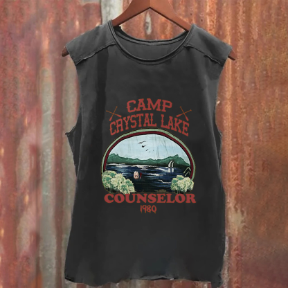 Unisex Camp Crystal Lake Print Crew Neck Casual Tank Top