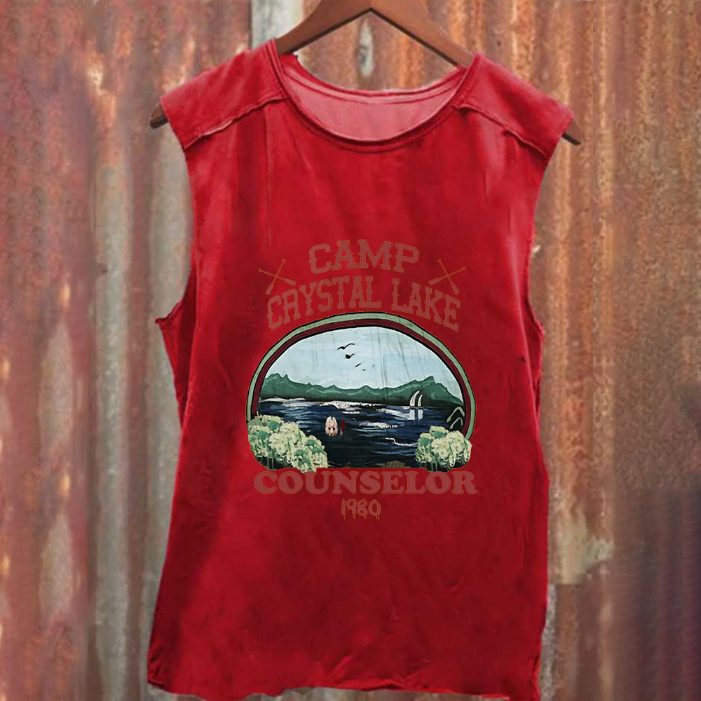 Unisex Camp Crystal Lake Print Crew Neck Casual Tank Top