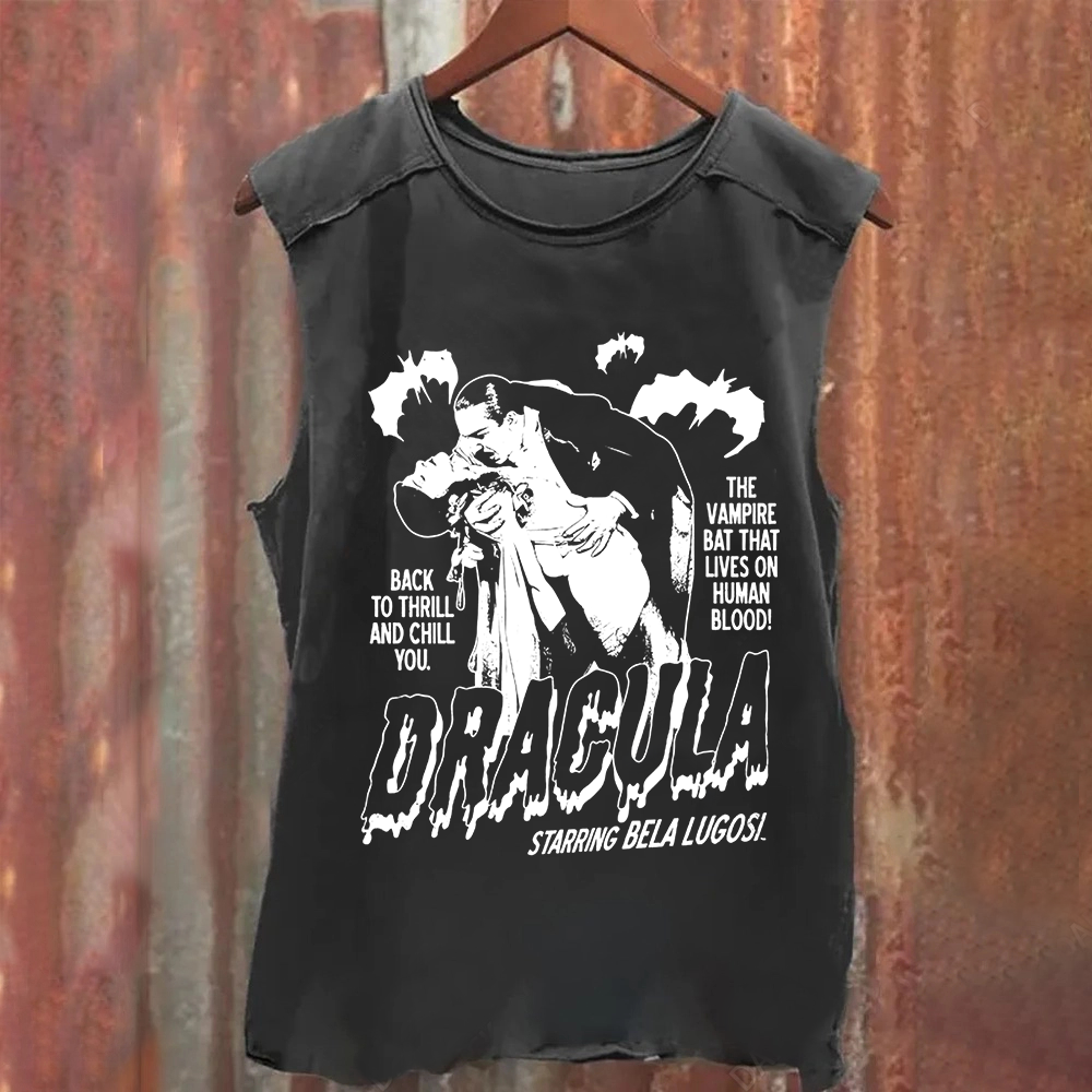 Unisex Vintage Washed  Vampire Dracula Art Tank Top