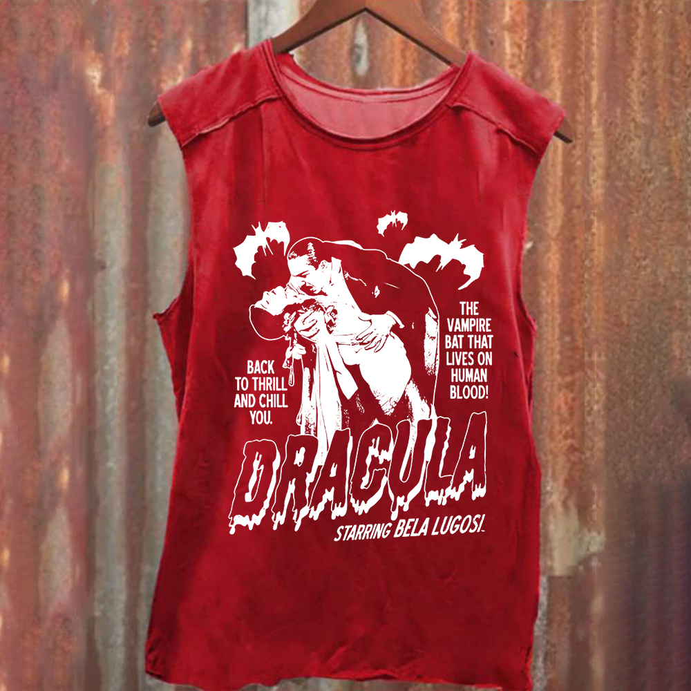 Unisex Vintage Washed  Vampire Dracula Art Tank Top