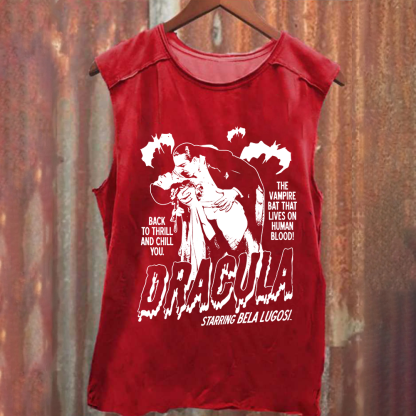 Unisex Vintage Washed  Vampire Dracula Art Tank Top