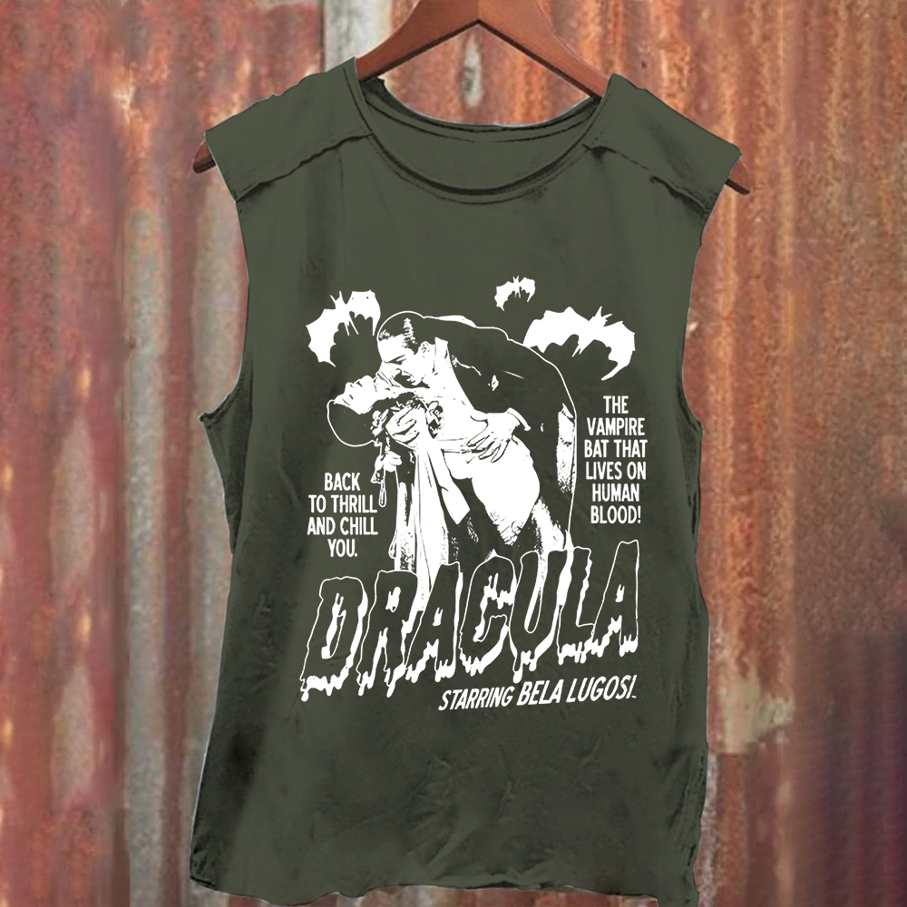 Unisex Vintage Washed  Vampire Dracula Art Tank Top