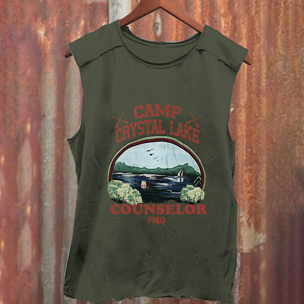 Unisex Camp Crystal Lake Print Crew Neck Casual Tank Top