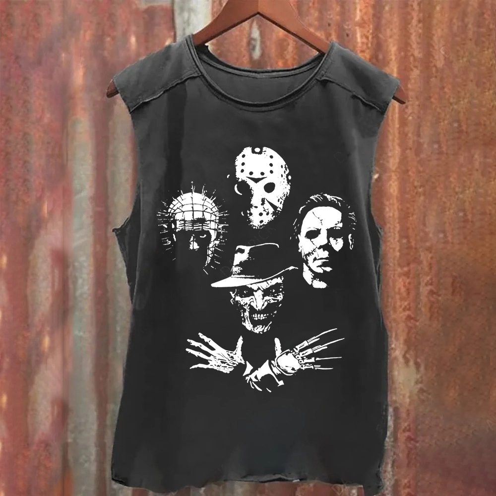 Horror Film  Tank Top Halloween Freddie Jason Hellraiser Grunge Rock Retro Black