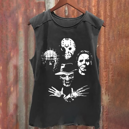 Horror Film  Tank Top Halloween Freddie Jason Hellraiser Grunge Rock Retro Black