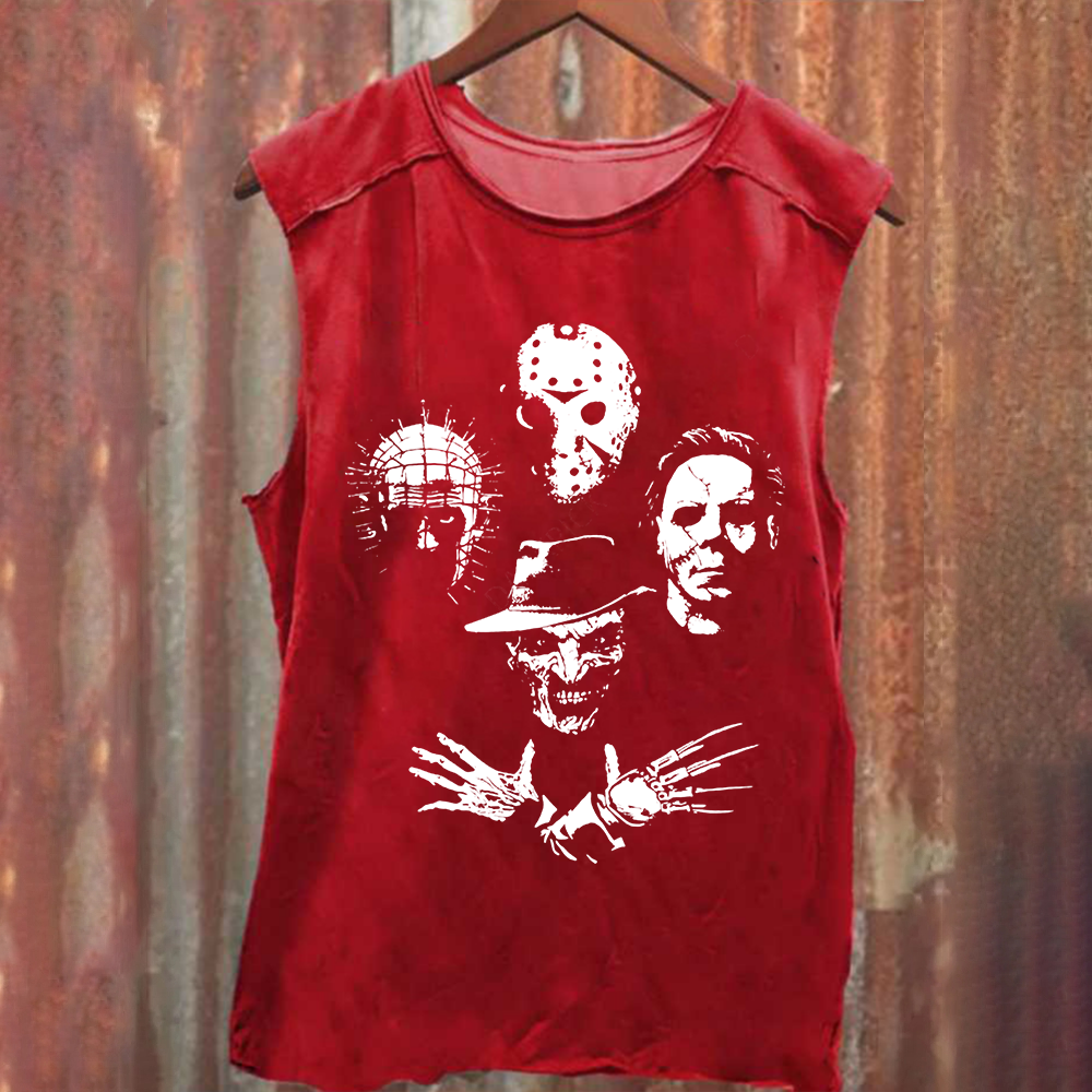 Horror Film  Tank Top Halloween Freddie Jason Hellraiser Grunge Rock Retro Black