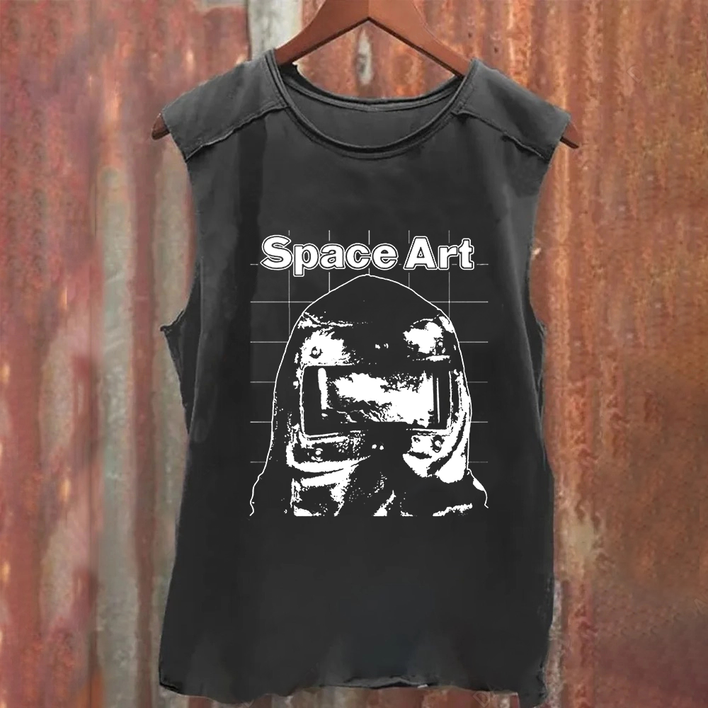Unisex Vintage Washed Space Art Band Tank Top