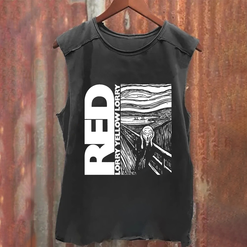Unisex Vintage Washed  Red Lorry Yellow Lorry Band Tank Top