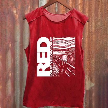 Unisex Vintage Washed  Red Lorry Yellow Lorry Band Tank Top