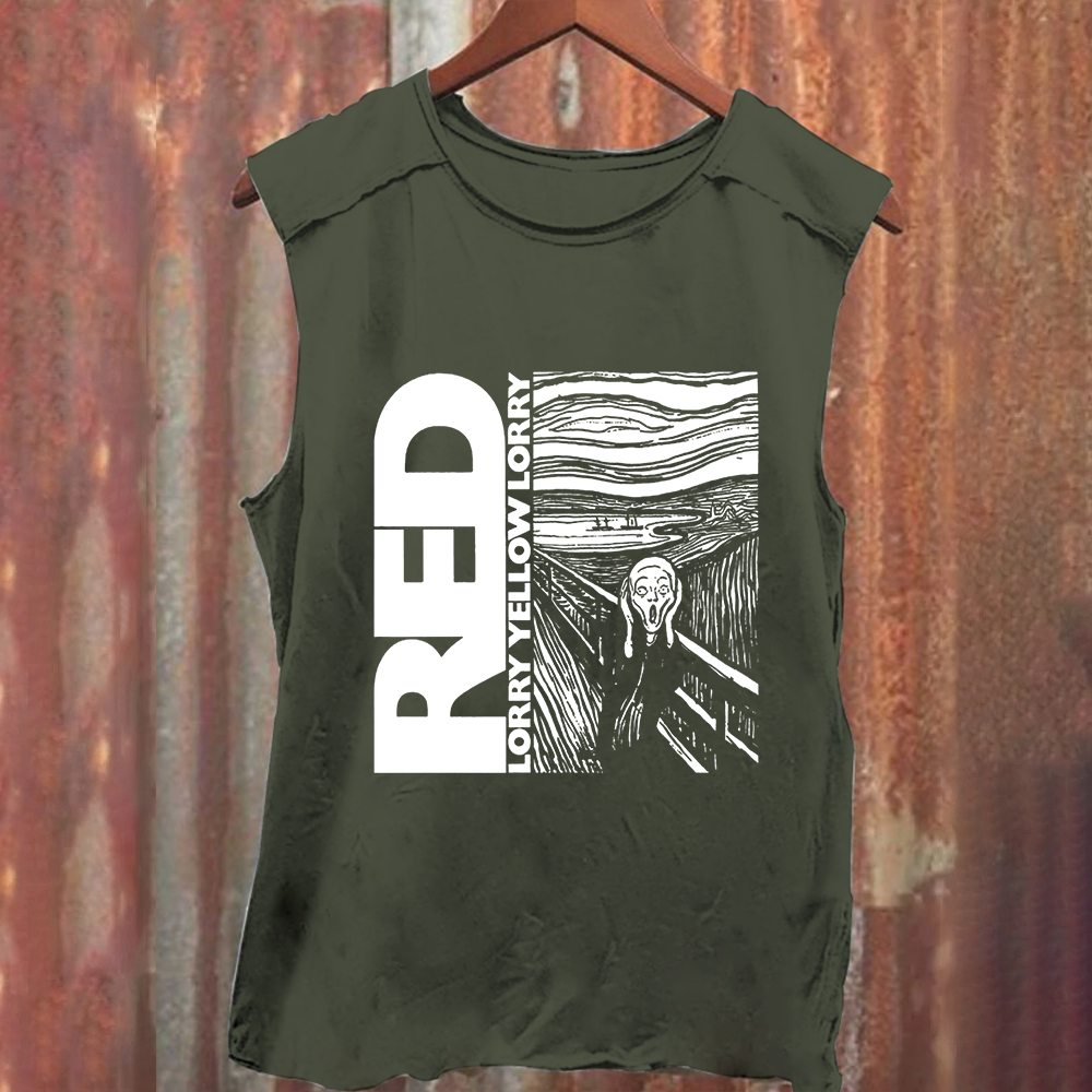 Unisex Vintage Washed  Red Lorry Yellow Lorry Band Tank Top