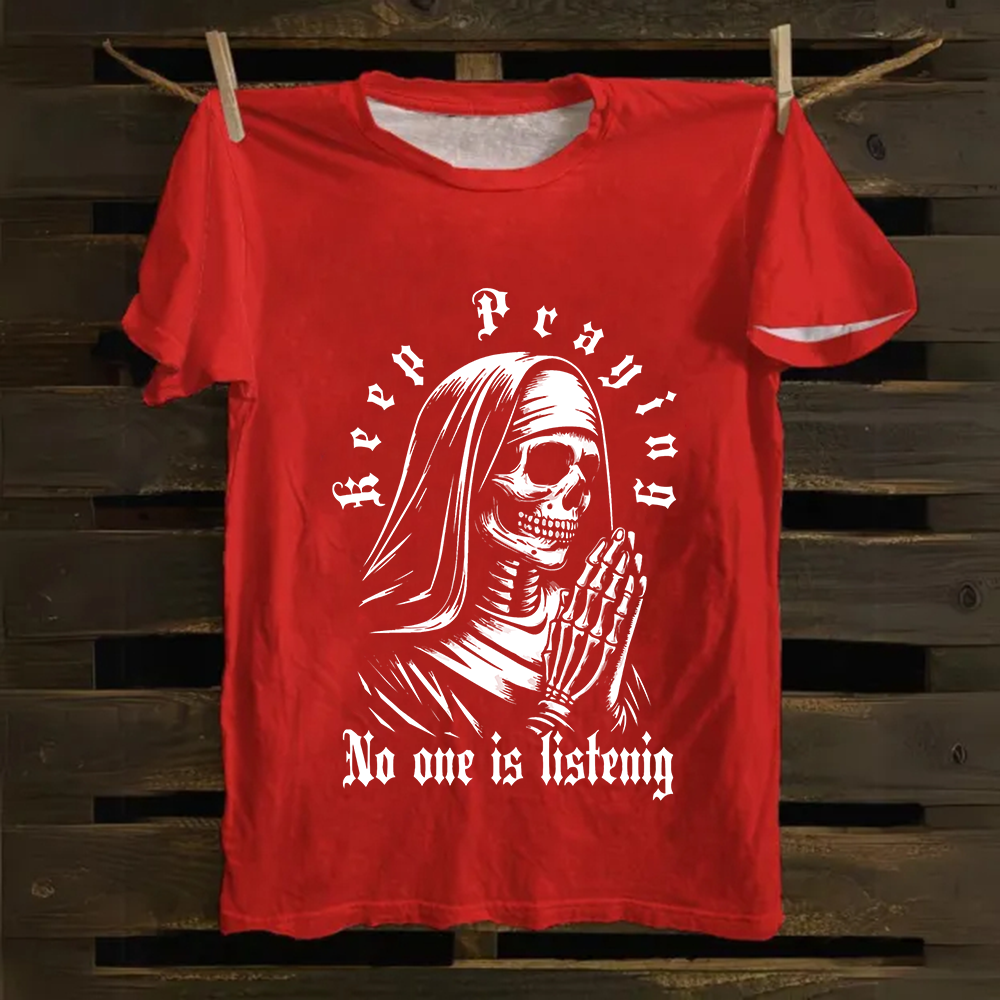 Unisex Vintage Satanic Skull Devil Nun Cotton T-Shirt