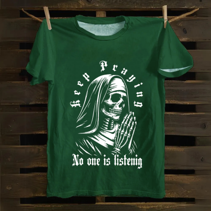 Unisex Vintage Satanic Skull Devil Nun Cotton T-Shirt