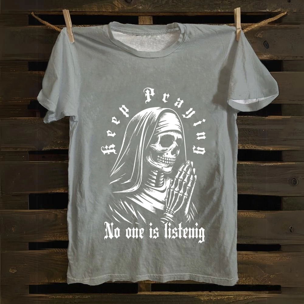 Unisex Vintage Satanic Skull Devil Nun Cotton T-Shirt