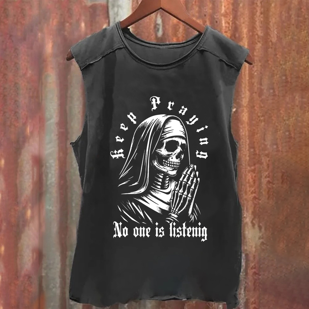 Unisex Vintage Washed Satanic Skull Devil Nun Tank Top