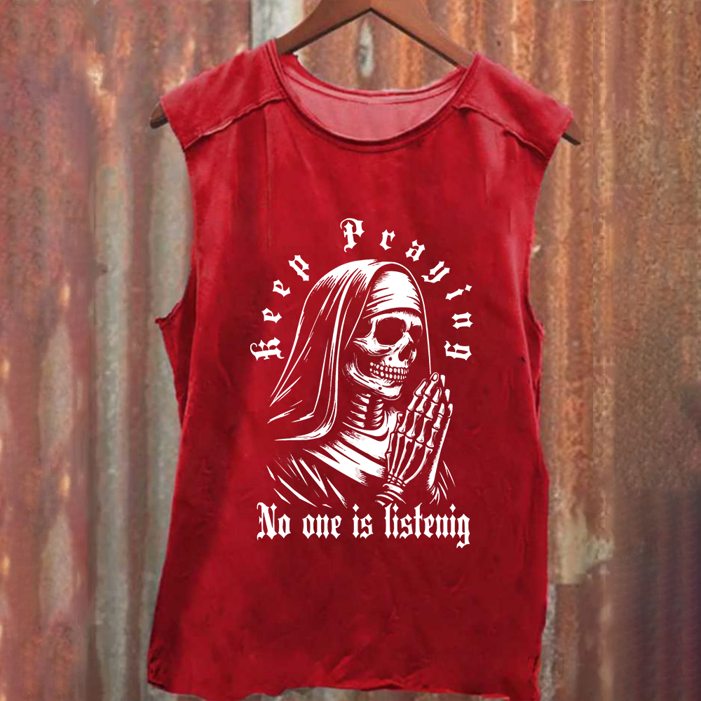 Unisex Vintage Washed Satanic Skull Devil Nun Tank Top