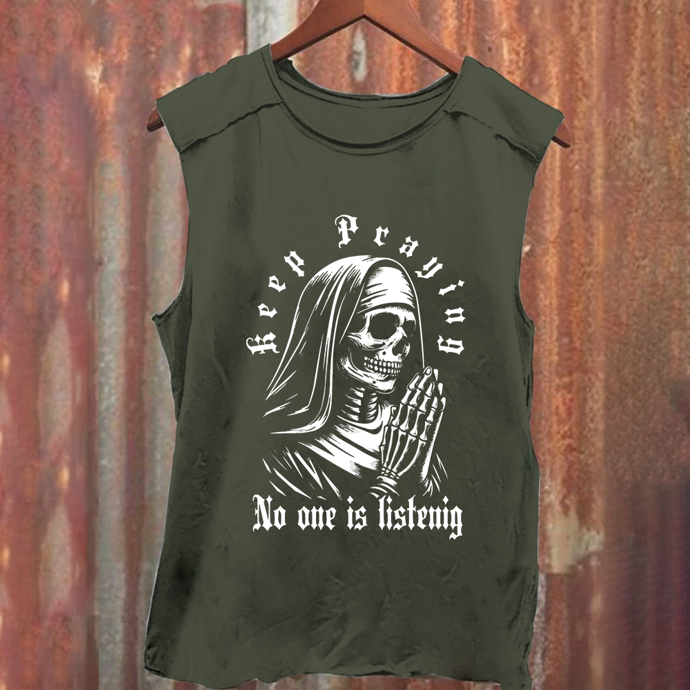 Unisex Vintage Washed Satanic Skull Devil Nun Tank Top