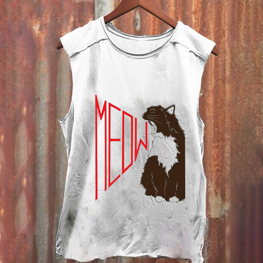 Meow Cat Print Casual Tank Top