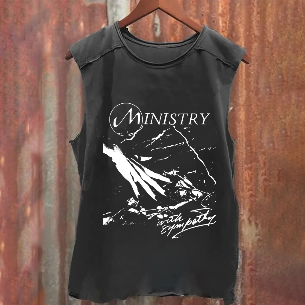 Unisex Vintage Washed  Ministry Band With Sympathy Music  Tank Top