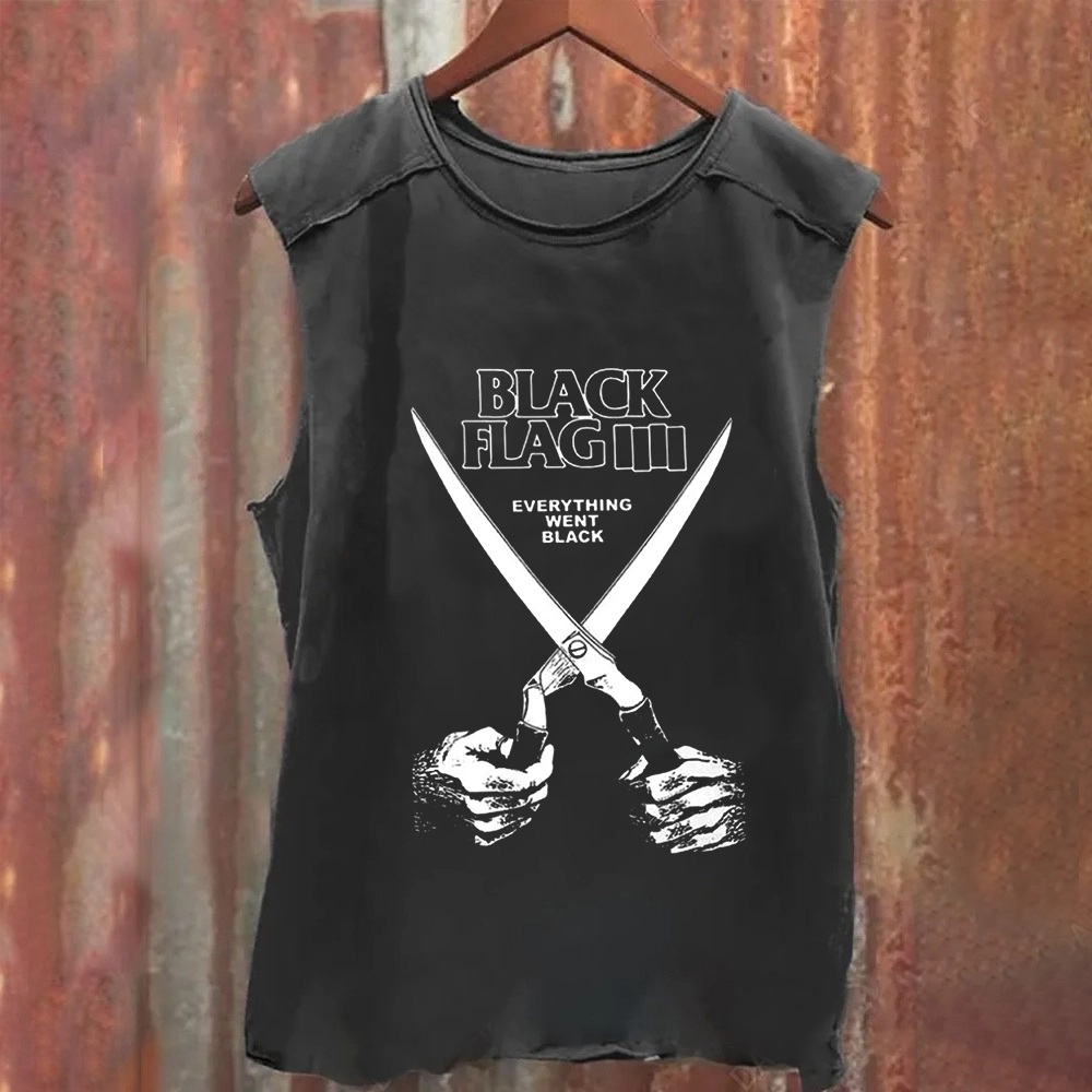 Unisex Vintage Washed Black Flag Rock Band Tank Top