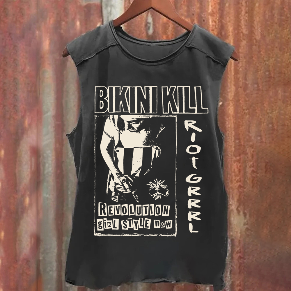 Unisex Vintage Washed Bikini Kill Rock Band Tank Top