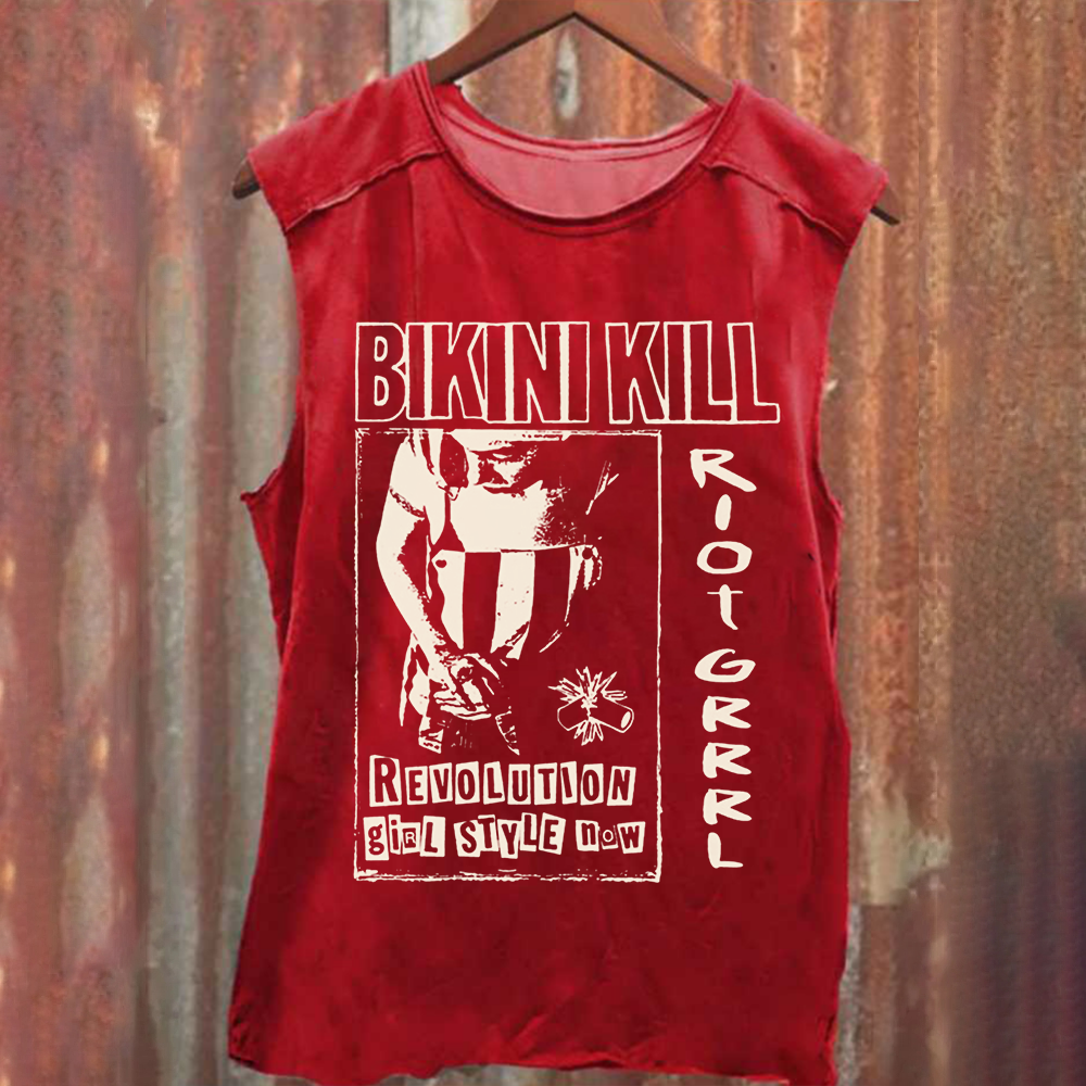 Unisex Vintage Washed Bikini Kill Rock Band Tank Top