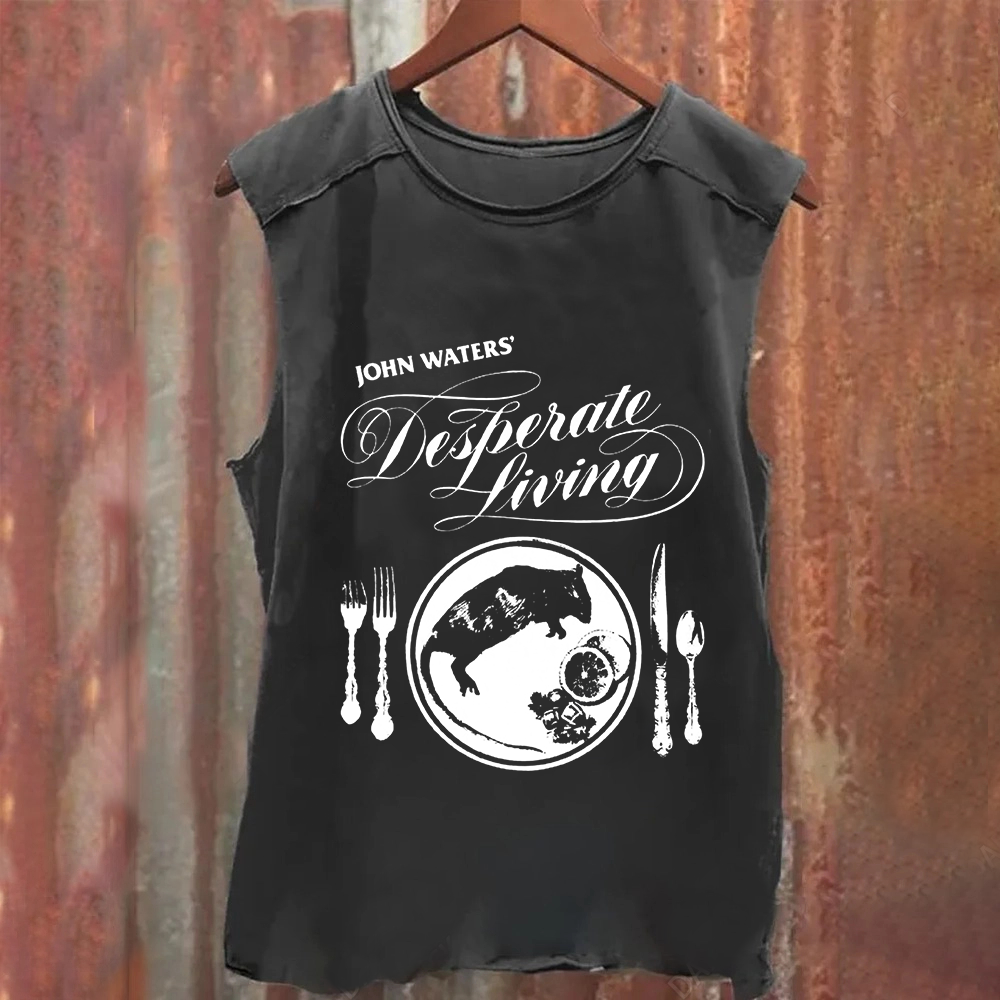 Unisex Vintage Washed  Desperate Living Horror Movie Tank Top