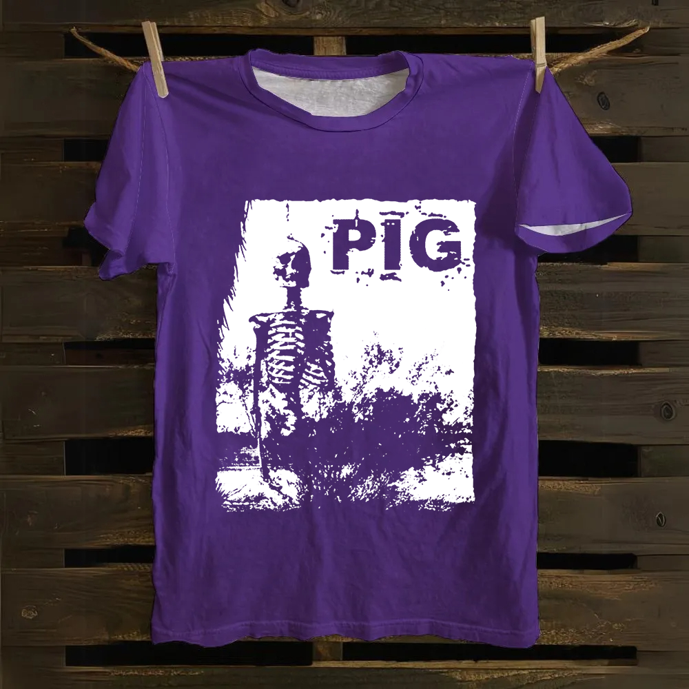 Unisex Vintage Pig Horror Movie Cotton T-Shirt