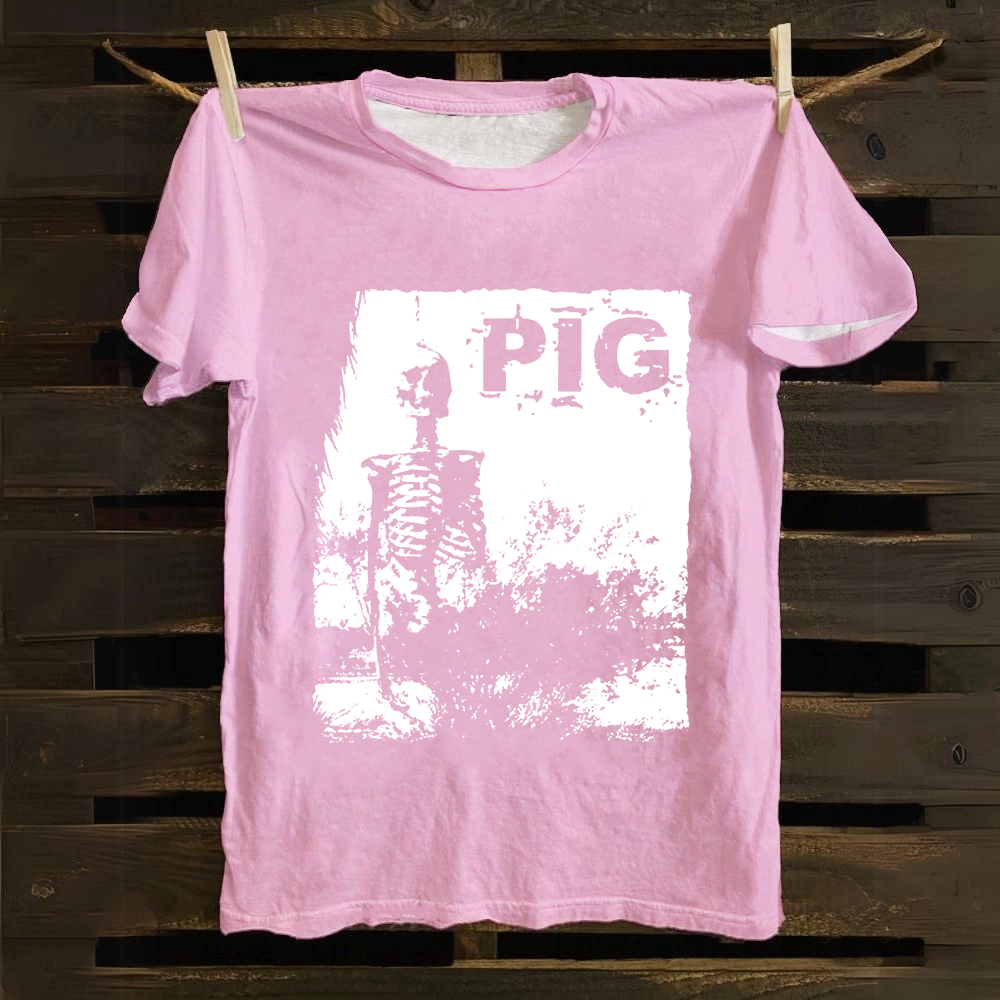 Unisex Vintage Pig Horror Movie Cotton T-Shirt